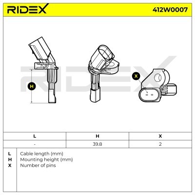 Czujnik ABS RIDEX 412W0007 412W0007 - foto 3