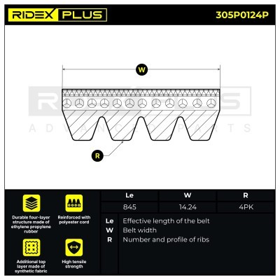Pasek Klinowy Wielorowkowy RIDEX 305P0124P 305P0124P - foto 3