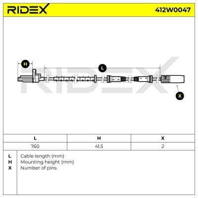 Czujnik ABS RIDEX 412W0047 412W0047 - foto 6