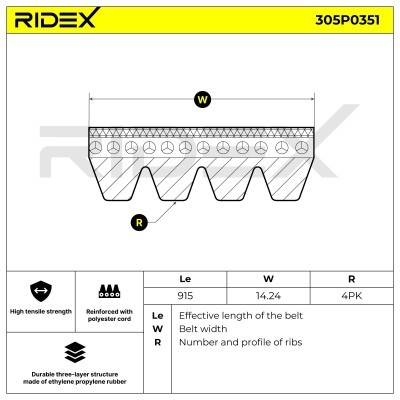 Pasek Klinowy Wielorowkowy RIDEX 305P0351 305P0351 - foto 4