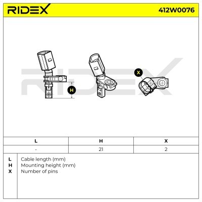 Czujnik ABS RIDEX 412W0076 412W0076 - foto 3