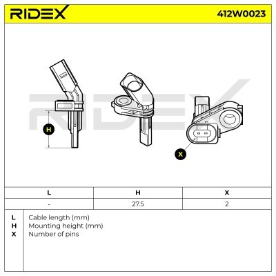 Czujnik ABS RIDEX 412W0023 412W0023 - foto 3