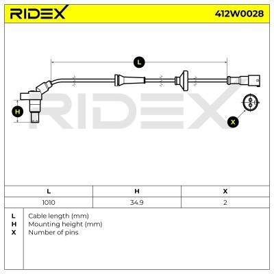 Czujnik ABS RIDEX 412W0028 412W0028 - foto 3