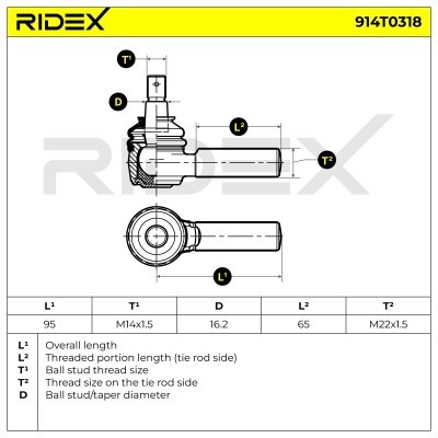 Końcówka drążka kierowniczego RIDEX 914T0318 914T0318 - foto 5