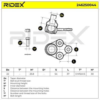 Sworzeń wahacza RIDEX 2462S0044 2462S0044 - foto 3