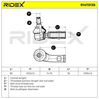 Końcówka drążka kierowniczego RIDEX 914T0135 914T0135 - foto 5