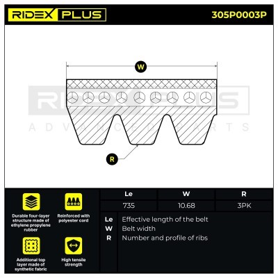 Pasek Klinowy Wielorowkowy RIDEX 305P0003P 305P0003P - foto 6