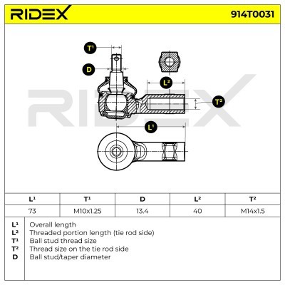 Końcówka drążka kierowniczego RIDEX 914T0031 914T0031 - foto 6