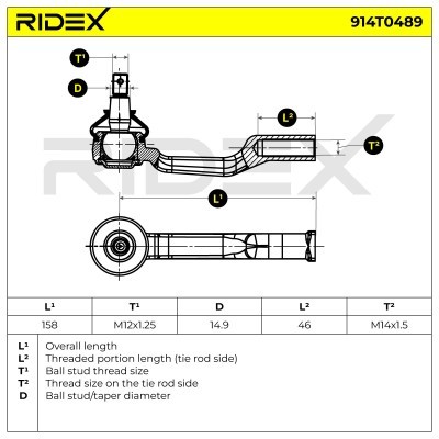 Końcówka drążka kierowniczego RIDEX 914T0489 914T0489 - foto 6