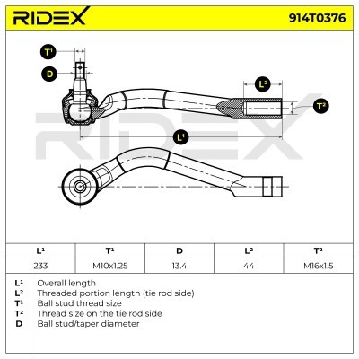 Końcówka drążka kierowniczego RIDEX 914T0376 914T0376 - foto 7