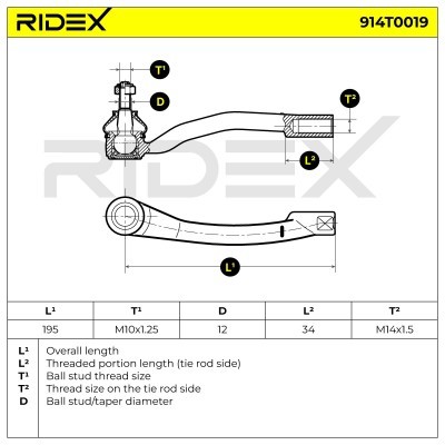 Końcówka drążka kierowniczego RIDEX 914T0019 914T0019 - foto 7