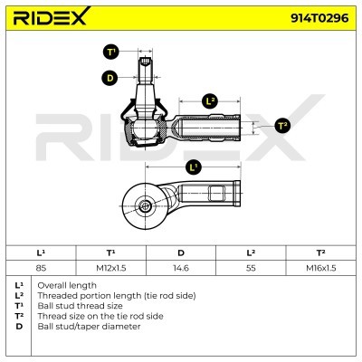 Końcówka drążka kierowniczego RIDEX 914T0296 914T0296 - foto 5