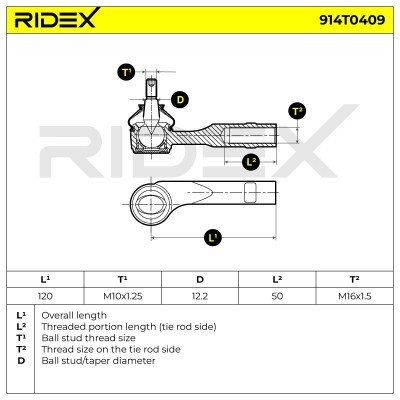 Końcówka drążka kierowniczego RIDEX 914T0409 914T0409 - foto 5