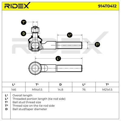 Końcówka drążka kierowniczego RIDEX 914T0412 914T0412 - foto 6