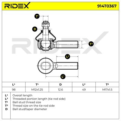 Końcówka drążka kierowniczego RIDEX 914T0367 914T0367 - foto 5