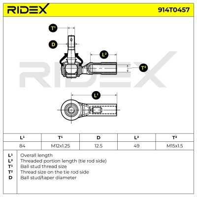Końcówka drążka kierowniczego RIDEX 914T0457 914T0457 - foto 5