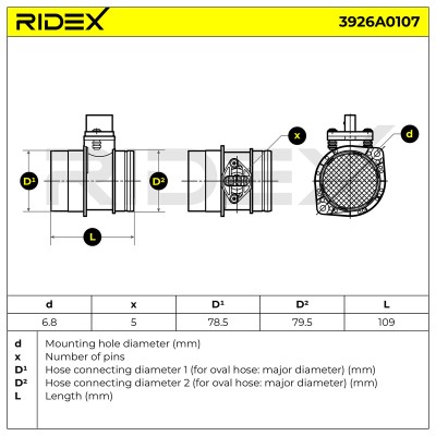 Przepływomierz Masowy Powietrza RIDEX 3926A0107 3926A0107 - foto 3