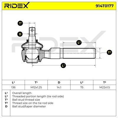 Końcówka drążka kierowniczego RIDEX 914T0177 914T0177 - foto 7