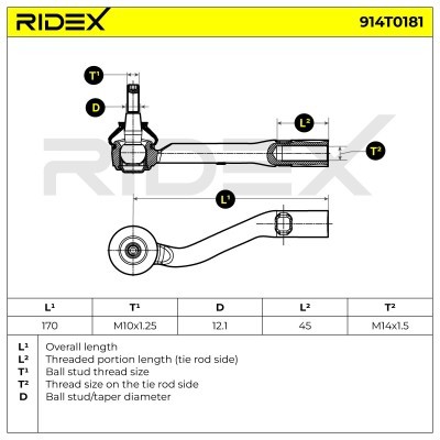 Końcówka drążka kierowniczego RIDEX 914T0181 914T0181 - foto 4