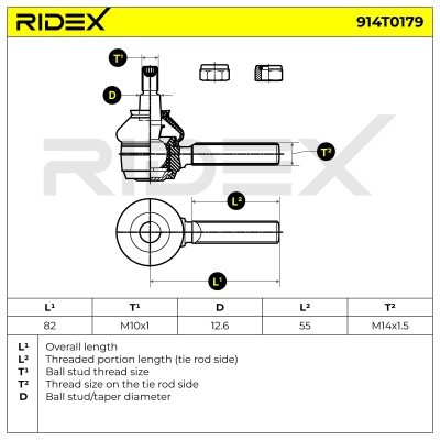 Końcówka drążka kierowniczego RIDEX 914T0179 914T0179 - foto 6