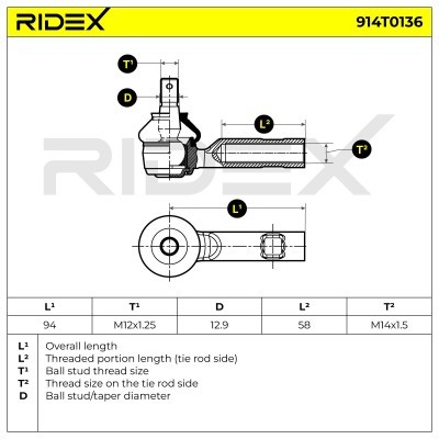 Końcówka drążka kierowniczego RIDEX 914T0136 914T0136 - foto 5
