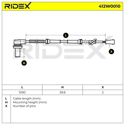 Czujnik ABS RIDEX 412W0010 412W0010 - foto 3