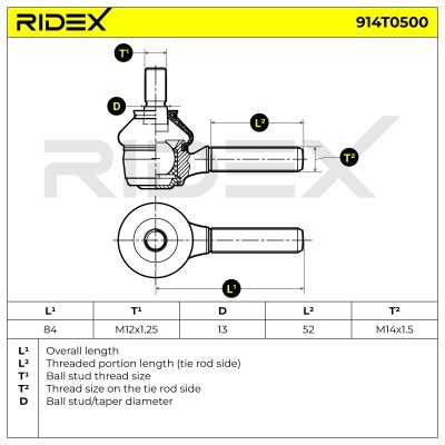 Końcówka drążka kierowniczego RIDEX 914T0500 914T0500 - foto 6