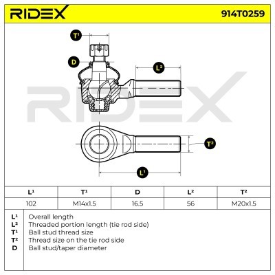 Końcówka drążka kierowniczego RIDEX 914T0259 914T0259 - foto 5