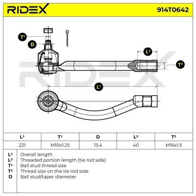 Końcówka drążka kierowniczego RIDEX 914T0642 914T0642 - foto 8