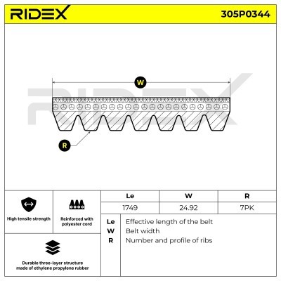 Pasek Klinowy Wielorowkowy RIDEX 305P0344 305P0344 - foto 4