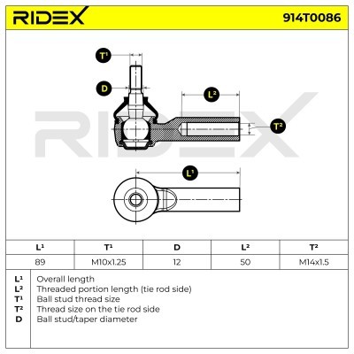 Końcówka drążka kierowniczego RIDEX 914T0086 914T0086 - foto 6