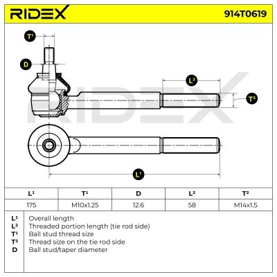 Końcówka drążka kierowniczego RIDEX 914T0619 914T0619 - foto 6