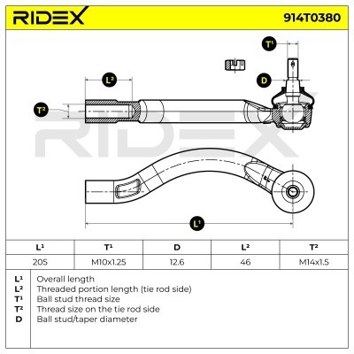 Końcówka drążka kierowniczego RIDEX 914T0380 914T0380 - foto 5