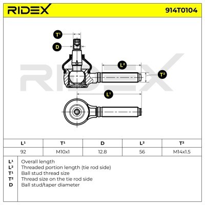 Końcówka drążka kierowniczego RIDEX 914T0104 914T0104 - foto 7
