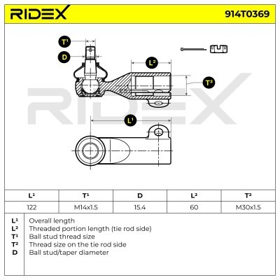 Końcówka drążka kierowniczego RIDEX 914T0369 914T0369 - foto 5