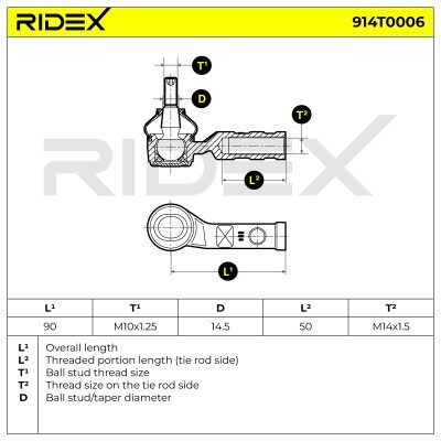 Końcówka drążka kierowniczego RIDEX 914T0006 914T0006 - foto 5