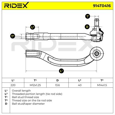 Końcówka drążka kierowniczego RIDEX 914T0416 914T0416 - foto 6