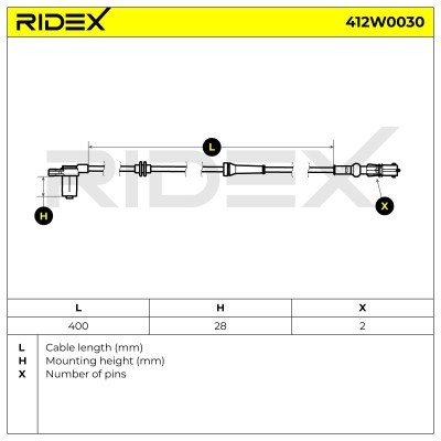Czujnik ABS RIDEX 412W0030 412W0030 - foto 3