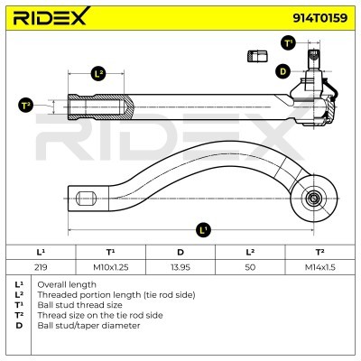 Końcówka drążka kierowniczego RIDEX 914T0159 914T0159 - foto 8
