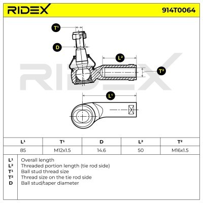 Końcówka drążka kierowniczego RIDEX 914T0064 914T0064 - foto 7