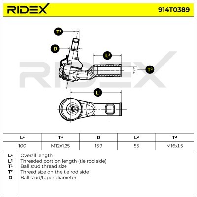 Końcówka drążka kierowniczego RIDEX 914T0389 914T0389 - foto 5