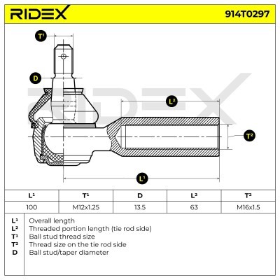 Końcówka drążka kierowniczego RIDEX 914T0297 914T0297 - foto 5