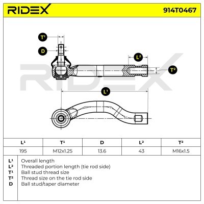 Końcówka drążka kierowniczego RIDEX 914T0467 914T0467 - foto 7