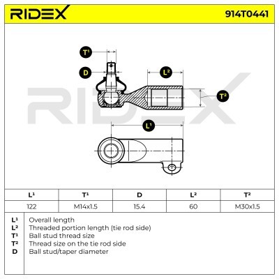 Końcówka drążka kierowniczego RIDEX 914T0441 914T0441 - foto 6