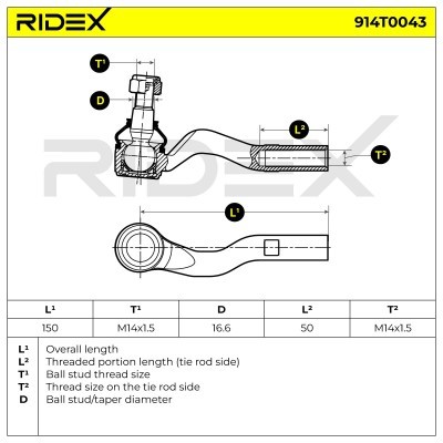 Końcówka drążka kierowniczego RIDEX 914T0043 914T0043 - foto 4