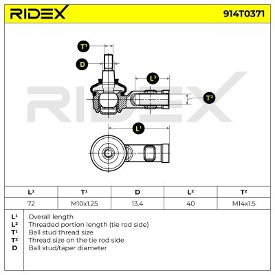 Końcówka drążka kierowniczego RIDEX 914T0371 914T0371 - foto 6