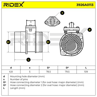 Przepływomierz Masowy Powietrza RIDEX 3926A0113 3926A0113 - foto 7