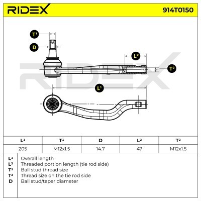 Końcówka drążka kierowniczego RIDEX 914T0150 914T0150 - foto 6