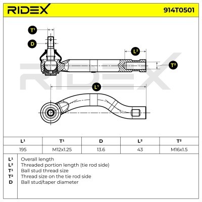 Końcówka drążka kierowniczego RIDEX 914T0501 914T0501 - foto 6
