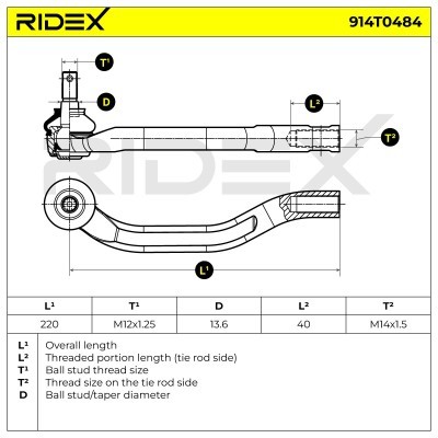 Końcówka drążka kierowniczego RIDEX 914T0484 914T0484 - foto 6